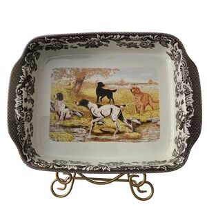 Spode Woodland Hunting Dogs Lasagna  Dish Brown Floral S3422-A18 15.5in